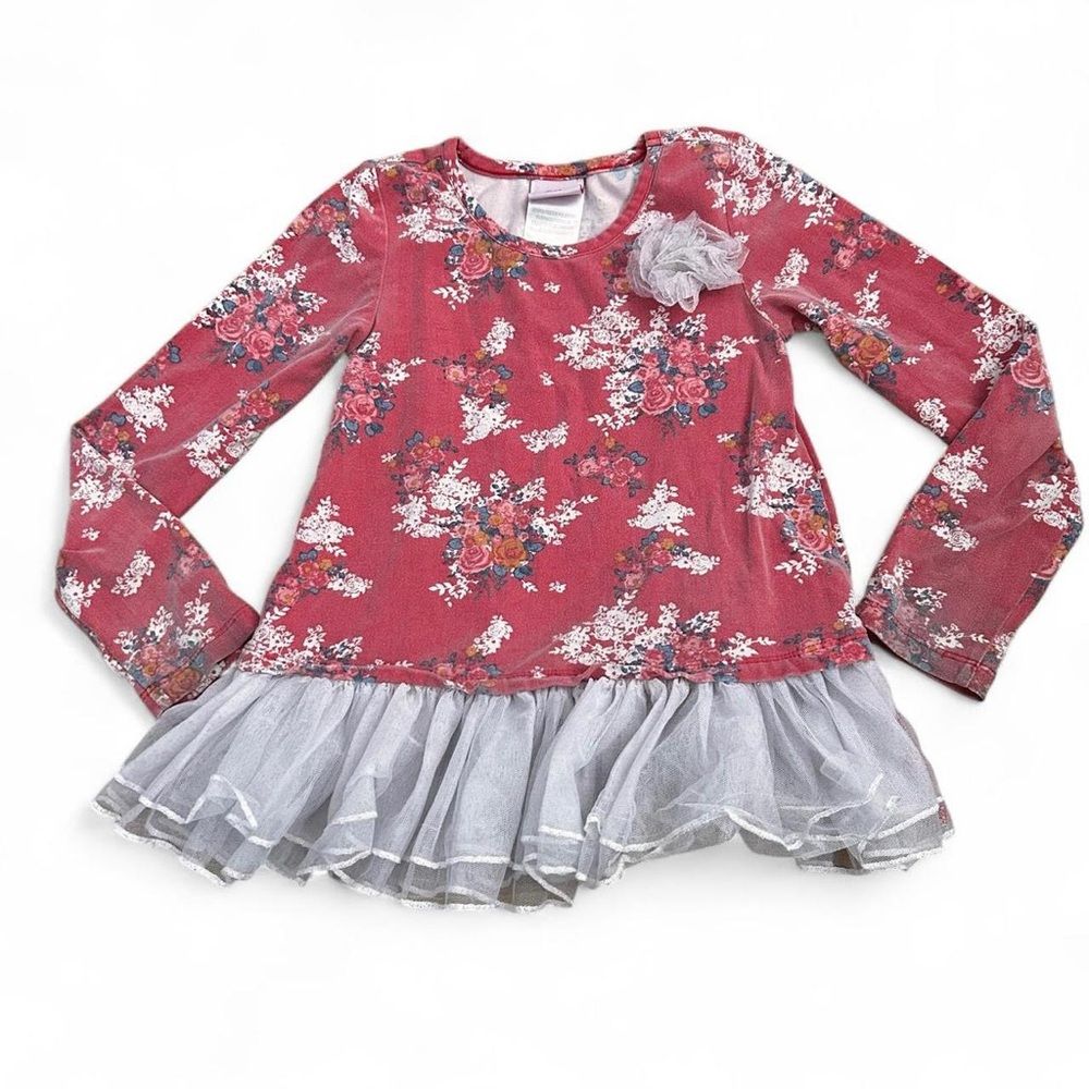 Nannette Kids adorable red floral long sleeve top with cute ruffled bottom